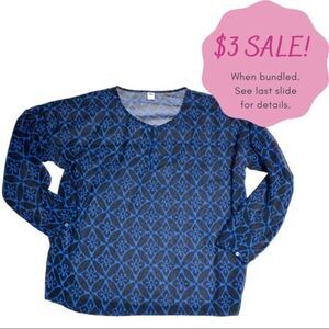 Old Navy Sheer Blouse Womens Medium Black Blue Geometric Long Sleeve Shirt Flowy